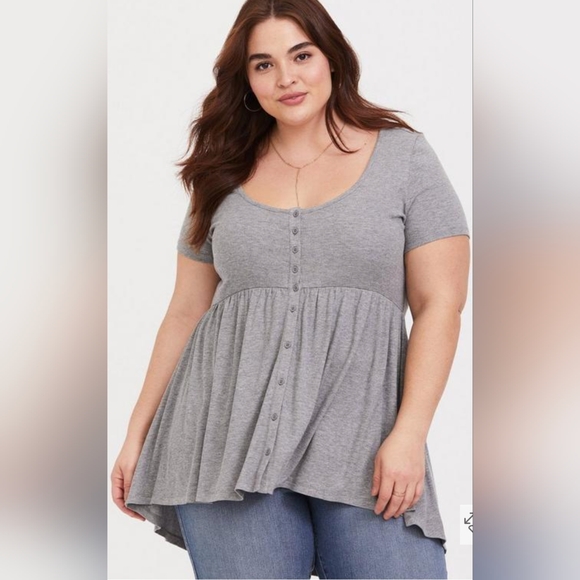 Grey Ribbed Button Babydoll - Picture 2 of 5